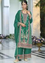 Chinnon Green Eid Wear Embroidery Work Readymade Plazzo Suit